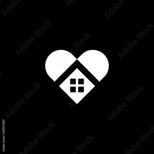 House home heart icon isolated on black background