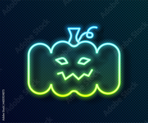 Glowing neon line Pumpkin icon isolated on black background. Happy Halloween party. Vector