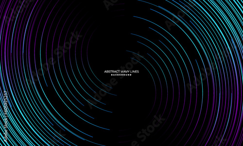 Dynamic wavy abstract light lines in blue green colors isolated on black background, suitable for backgrounds for technology, communication, science, music and others