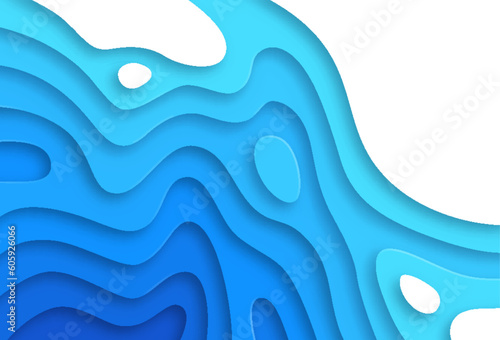 3D papercut blue gradient layers, abstract topography relief. Paper cut liquid texture gradient for banner, card, flyer, background with blue wavy layers vector illustration
