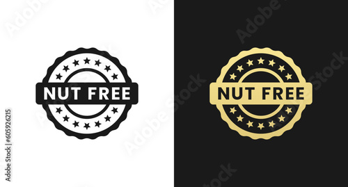 Nut free label or Nut free stamp vector isolated in flat style. Best Nut free label for product packaging design element. Simple Nut free stamp for packaging design element.