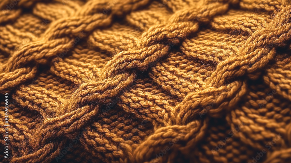 Knitted dark brown background, close up texture, generative AI.