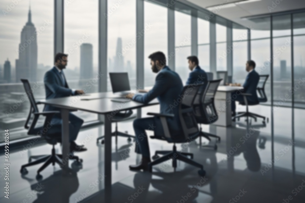Blurred business people working in a modern office. Generative AI. Blurred business people working in a modern office. Generative AI.