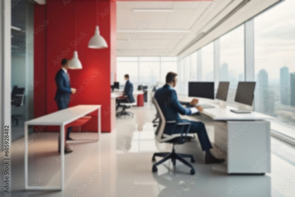 Blurred business people working in a modern office. Generative AI. Blurred business people working in a modern office. Generative AI.