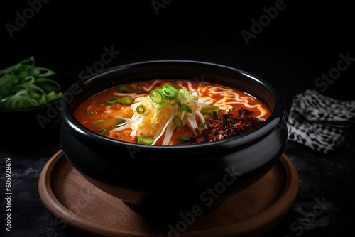 Hot smoking kimchi soup a bowl. Digitally generated AI image