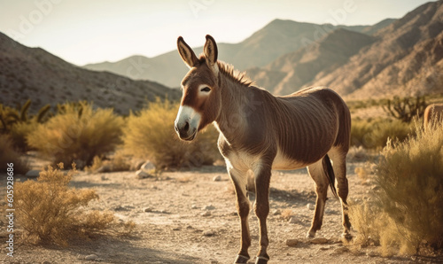 photo of mule in its natural habitat. Generative AI