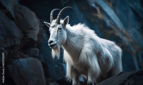 photo of mountain goat in its natural habitat. Generative AI