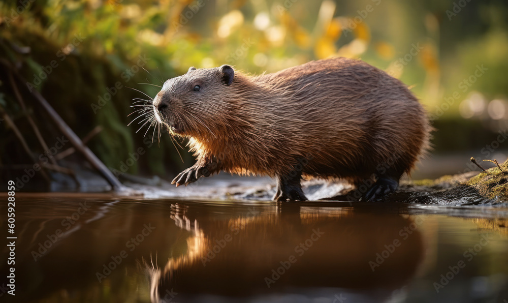photo of mountain beaver in its natural habitat. Generative AI photo of mountain beaver in its natural habitat. Generative AI