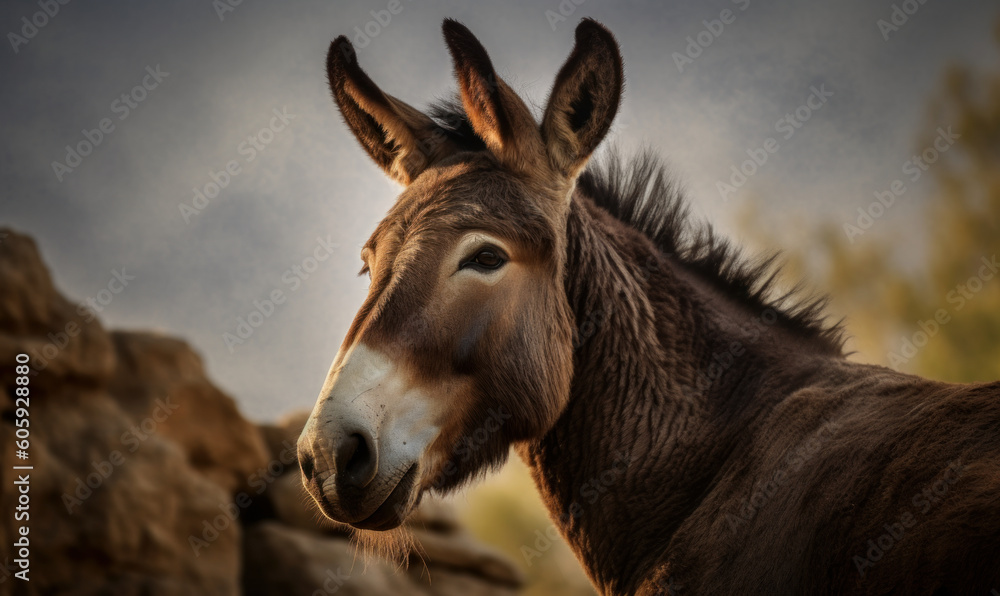 closeup photo of mule in its natural habitat. Generative AI