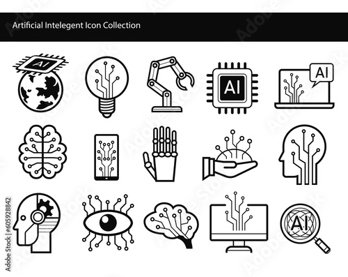 AI artificial intelegent set of icons vector