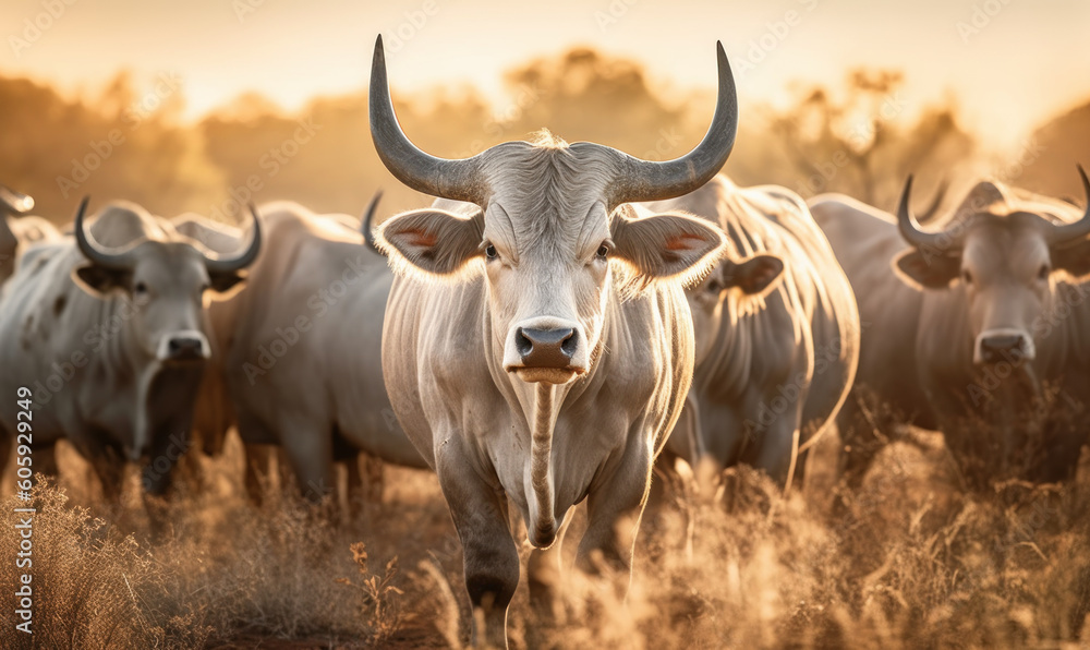 sunset photo of Murray Grey cattle in its natural habitat. Generative AI sunset photo of Murray Grey cattle in its natural habitat. Generative AI