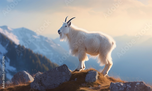 photo of mountain goat in its natural habitat. Generative AI