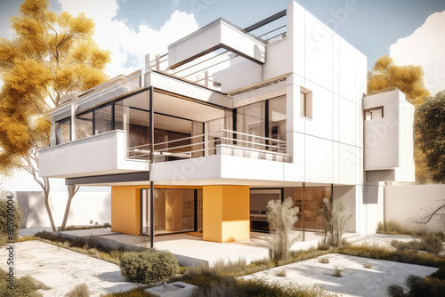 a modern house construction with blueprints, generative AI