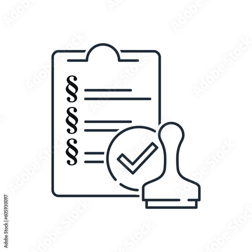 Instruction regulatory document with approved new norms and standards. Help in adaptation.Vector linear icon isolated on white background.