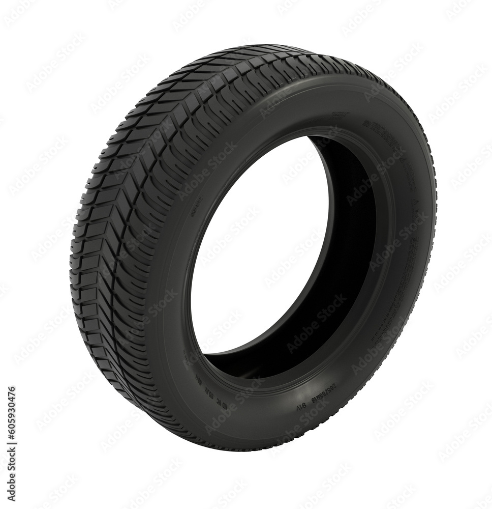 Generic car tyre isolated on transparent background. 3D illustration