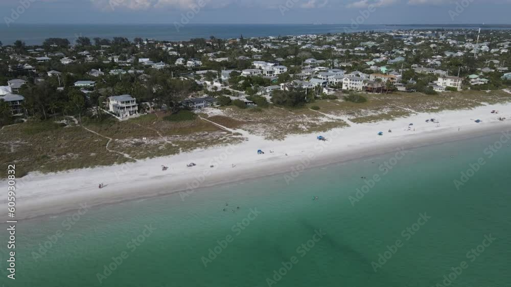 Aerial view of Anna Maria Island strip of homes Aerial view of Anna Maria Island strip of homes