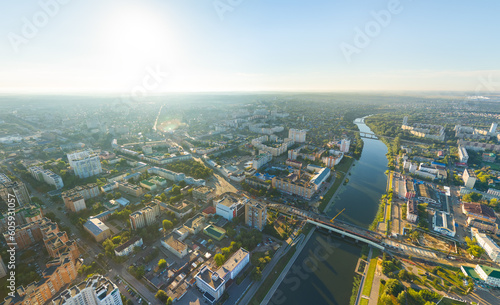 Orel, Russia. Panorama of the city center from the air morning time. Aerial view © nikitamaykov