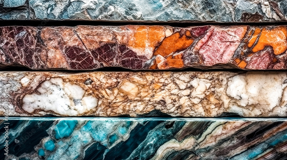 Abstract background of marble surfaces of different colors, generative AI.