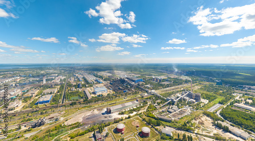 Lipetsk, Russia. Metallurgical plant. Blast furnaces. City view in summer. Sunny day. Aerial view