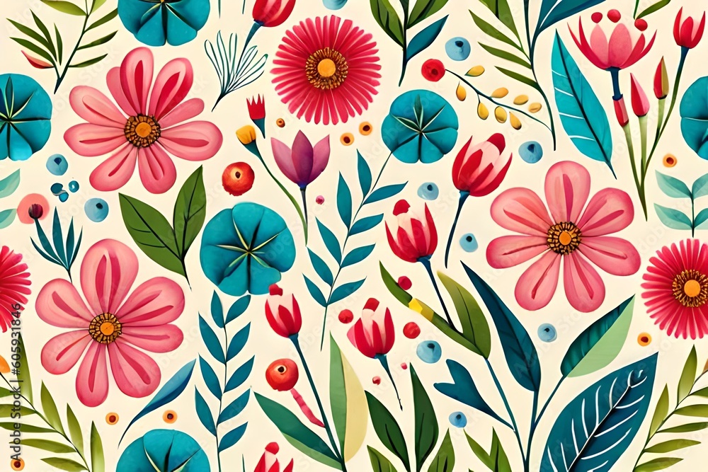 Seamless floral pattern. Generative AI. Seamless floral pattern. Generative AI.