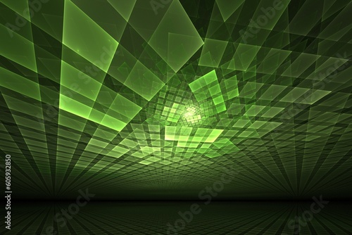 Cyber space – abstract illustration of a grid of projected green light