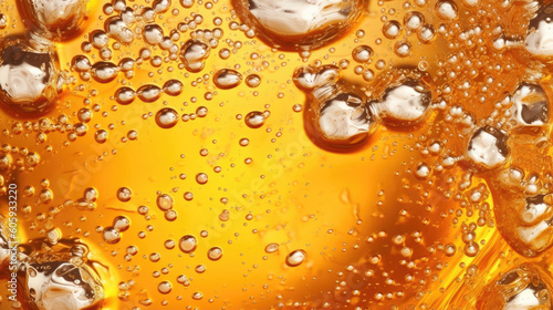 Background of light golden beer with bubbles and foam