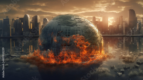 illustrazione di concetto di riscaldamento globale, terra distrutta e terreni aridi, creata con intelligenza artificiale, photo