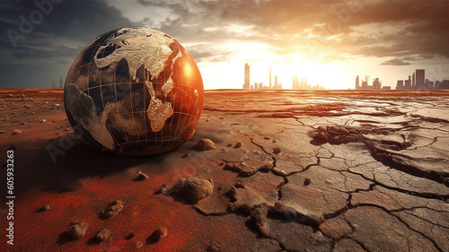illustrazione di concetto di riscaldamento globale, terra distrutta e terreni aridi, creata con intelligenza artificiale, photo