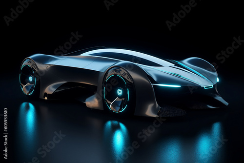 technology futuristic electric car  with black background 3d rendering. Concept of future. © Pongsakorn