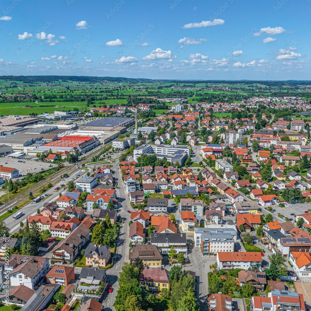 Blick auf Marktoberdorf, Kreisstadt des Landkreises Ostallgäu in Bayern