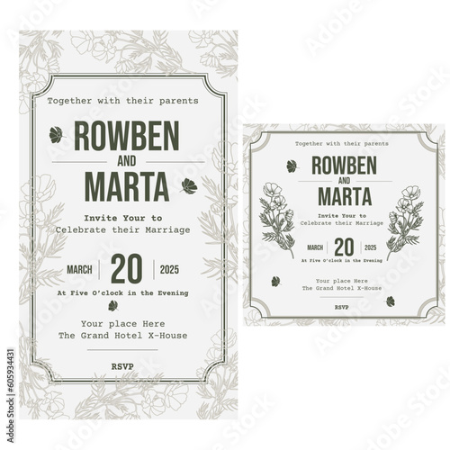 Poster Floral Minimalis Wedding Invitation Design Template