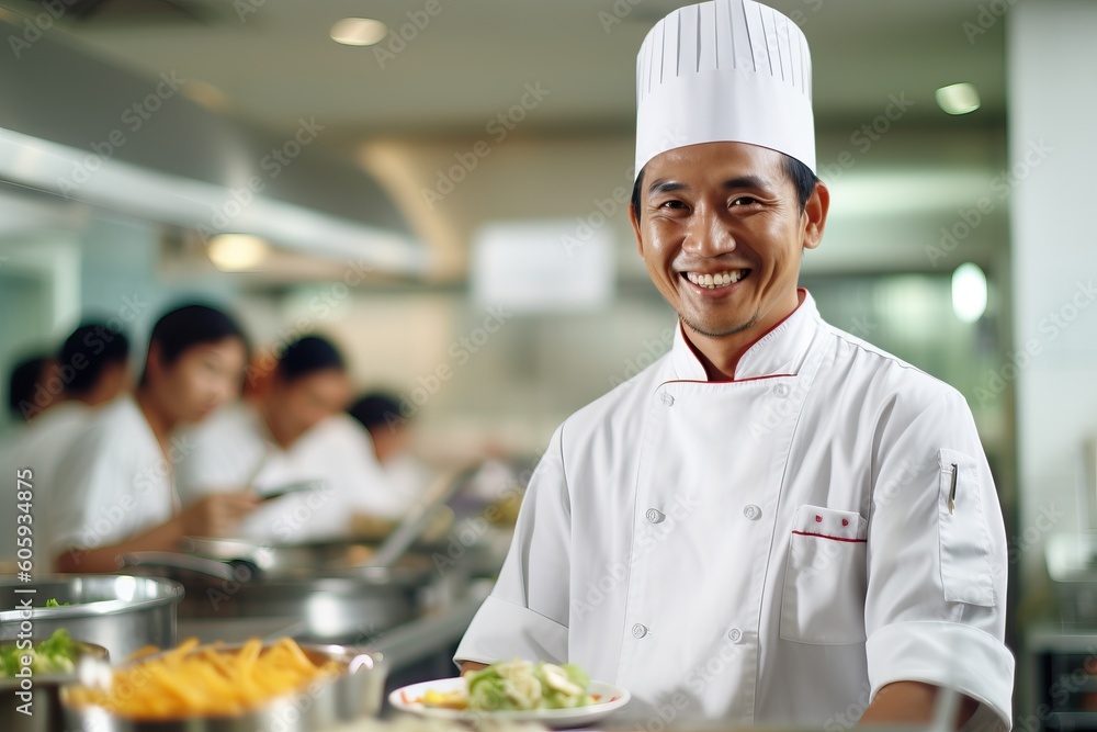 Portrait asian chef smiling confident on the kitchen AI Generative Portrait asian chef smiling confident on the kitchen AI Generative