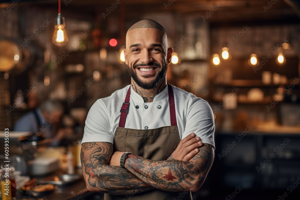 Portrait a chef with tattoo standing confident AI Generative