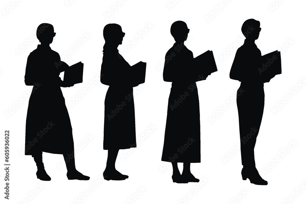 Female Tutors and masters standing in different position silhouette set vectors. Girl teachers with anonymous faces. Educators wearing uniforms silhouette collection. School teacher girl silhouette. Female Tutors and masters standing in different position silhouette set vectors. Girl teachers with anonymous faces. Educators wearing uniforms silhouette collection. School teacher girl silhouette.