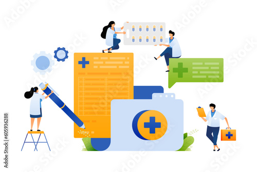 SVG Illustration of Doctor Organizing Patient Records and Medical Documents. Efficient Patient Data Management by Doctor with Files and Records. Can use for web, website, apps, poster, PNG transparent