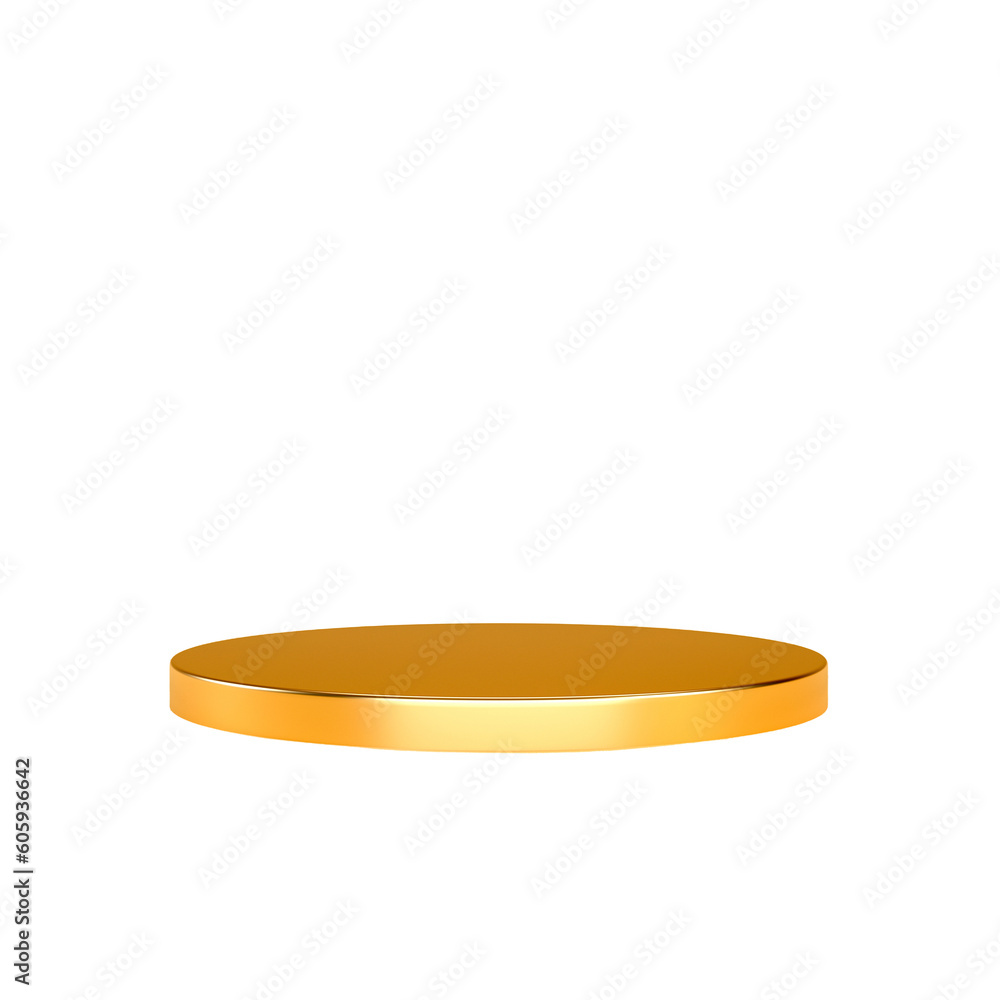 Gold podium or pedestal isolated on transparent png background for product display. Empty golden platform 3D rendering. Gold podium or pedestal isolated on transparent png background for product display. Empty golden platform 3D rendering.