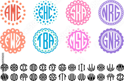 Cute Circle Monograms Font Family with 3 Letters