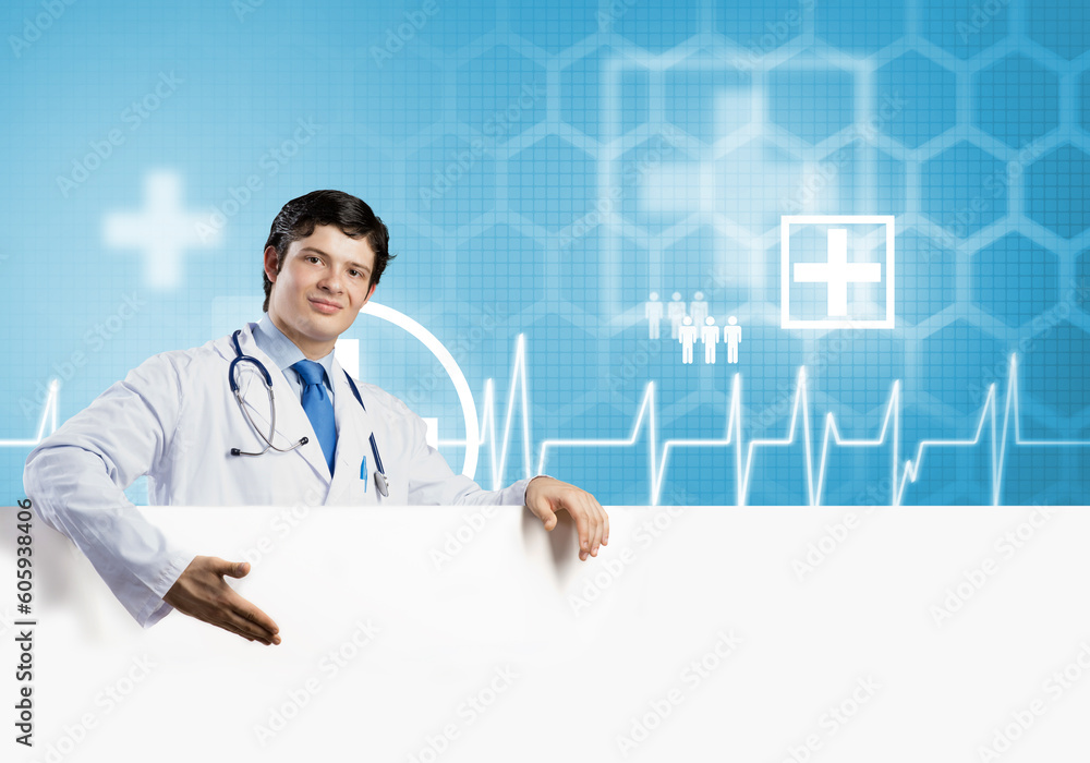 Doctor with banner Doctor with banner