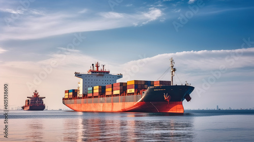 International Container Cargo ship in the sea, import export business, Cargo ship at the port, Freight Transportation, Shipping, Generative AI