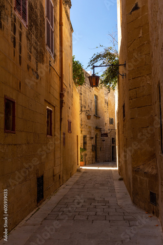 Narrow stone street in old city of Mdina  ancient capital of Malta