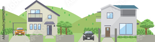隣同士二階建て住宅のイメージイラスト
