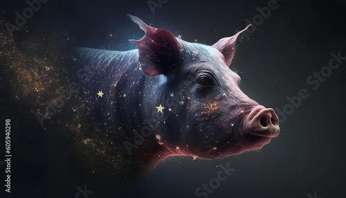 a pig's head with a galaxy background © Sndor