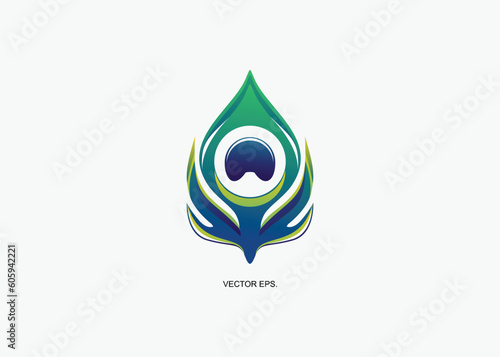 Vector peacock feather illustration logo, with green and blue gradations, becomes a beauty, suitable for your promotional media design