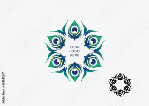 Vector peacock feather illustration logo, with green and blue gradations, becomes a beauty, suitable for your promotional media design