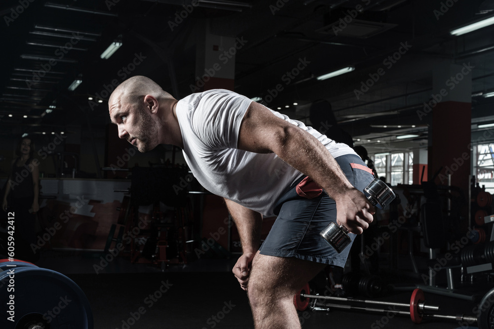 Male bodybuilder engaged with dumbbells in the gym Male bodybuilder engaged with dumbbells in the gym