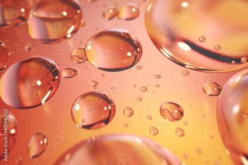 Beautiful background of abstract water bubbles with golden and orange backgrounds, in the style of light pink. Generative AI