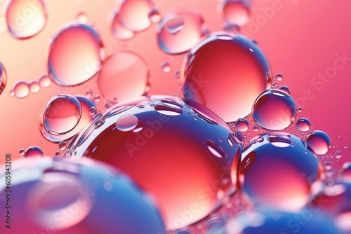 Beautiful background of abstract water bubbles with red and blue backgrounds  in the style of light pink. Generative AI