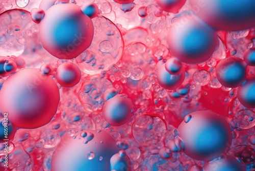 Beautiful background of abstract water bubbles with red and blue backgrounds, in the style of light pink. Generative AI
