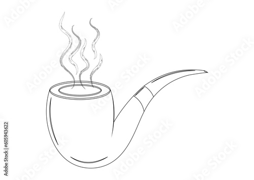 Black and White Vintage Tobacco Pipe Flat Design. Coloring Page of a Tobacco Pipe