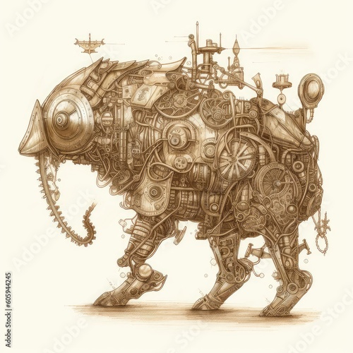 Steampunk digital painting animal drawing - digital paintings that incorporate mechanical elements and a Victorian-era feel.